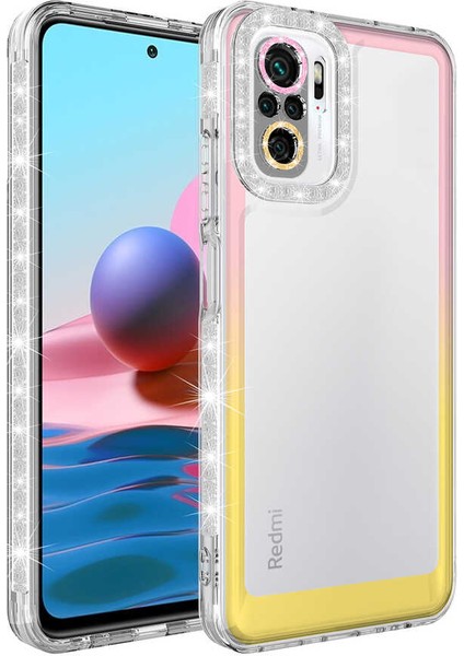 Xiaomi Redmi Note 10S Kılıf Kamera Lens Korumalı Parlak Simli ve Renkli Arkası Şeffaf Kapak