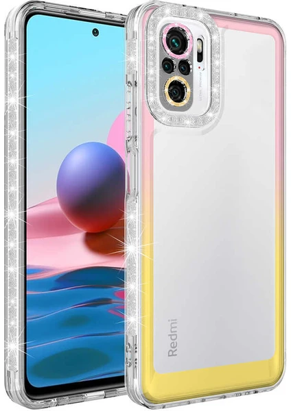 MTK Moveteck Xiaomi Redmi Note 10S Kılıf Kamera Lens Korumalı Parlak Simli ve Renkli Arkası Şeffaf Kapak