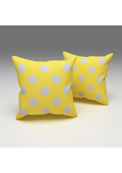 Paredora Sarı Üstü Gri Puantiye Kırlent Kılıfı