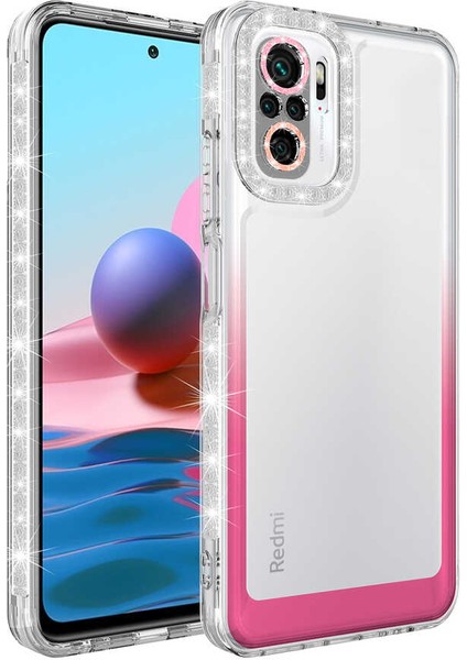 Xiaomi Redmi Note 10S Kılıf Kamera Lens Korumalı Parlak Simli ve Renkli Arkası Şeffaf Kapak