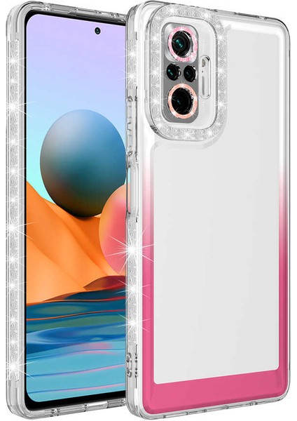 MTK Moveteck Xiaomi Redmi Note 10 Pro Kılıf Lens Korumalı Parlak Simli ve Renkli Arkası Şeffaf Silikon Kapak