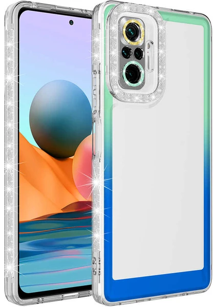 MTK Moveteck Xiaomi Redmi Note 10 Pro Kılıf Lens Korumalı Parlak Simli ve Renkli Arkası Şeffaf Silikon Kapak