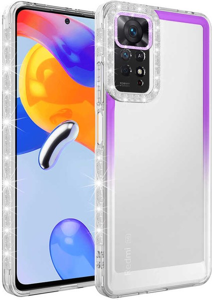 Xiaomi Redmi Note 11 Pro Kılıf Lens Korumalı Parlak Simli ve Renkli Arkası Şeffaf Silikon Kapak