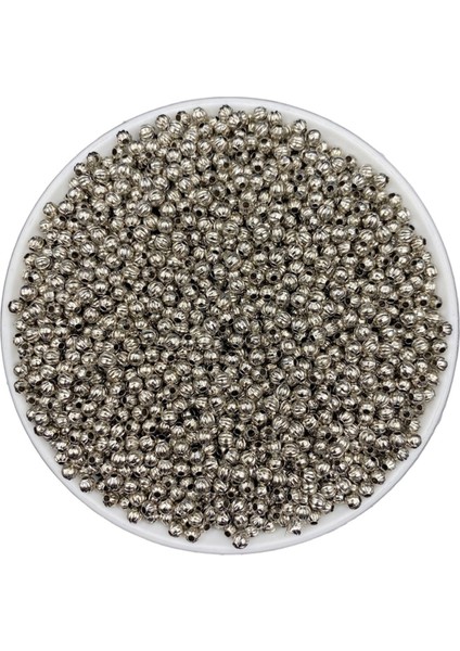 Çizgili 4mm Nikel / Gümüş Renk Metal Demir Top Boncuk,takı Yapım Boncuğu (25GR ~240 Adet)