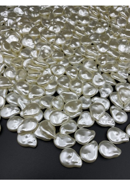 25 gr Krem Renk Yassı Damla Lüks Kaplama Şekilsiz Barok Yamuk Plastik Inci Boncuk #131 (~30ADET)