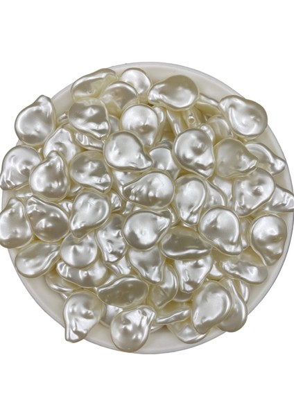 25 gr Krem Renk Yassı Damla Lüks Kaplama Şekilsiz Barok Yamuk Plastik Inci Boncuk #131 (~30ADET) fiyatları