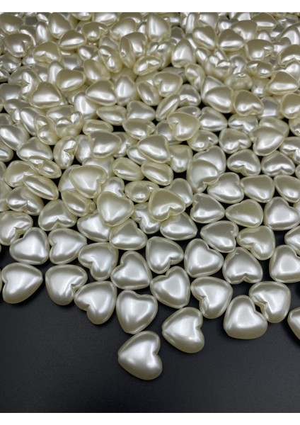 25GR Krem Renk 18MM Kalp Lüks Kaplama Plastik Inci Boncuk, Takı Yapım Boncuğu #6 (~20ADET)