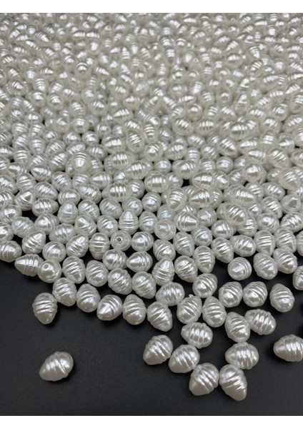 25GR Beyaz Renk 10X7MM Lüks Kaplama Formsuz,şekilsiz Barok Yamuk Plastik Inci Boncuk #11 (~80 Adet)