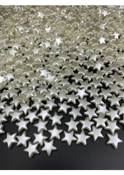 25GR Krem Renk 12MM Yıldız Lüks Kaplama Plastik Inci Boncuk, Takı Yapım Boncuğu #8 (~80ADET)