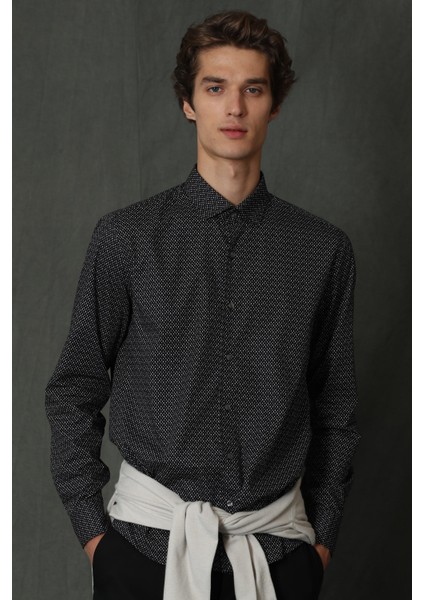 Felıx Erkek Basic Gömlek Comfort Slim Fit Siyah