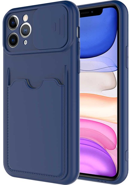 Apple iPhone 11 Pro Max Kılıf ​sürgülü Kamera Korumalı Kartlık Bölmeli Silikon Kapak