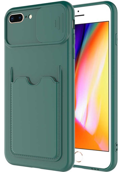 Apple iPhone 8 Plus Kılıf ​sürgülü Kamera Korumalı Kartlık Bölmeli Silikon Kapak