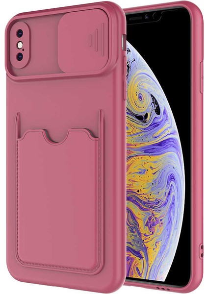 Apple iPhone Xs Max 6.5 Kılıf ​sürgülü Kamera Korumalı Kartlık Bölmeli Silikon Kapak