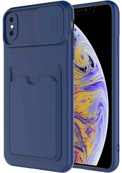 Apple iPhone Xs Max 6.5 Kılıf ​sürgülü Kamera Korumalı Kartlık Bölmeli Silikon Kapak