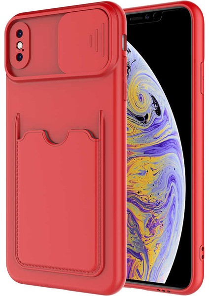 Apple iPhone Xs Max 6.5 Kılıf ​sürgülü Kamera Korumalı Kartlık Bölmeli Silikon Kapak