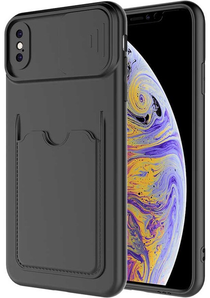 Apple iPhone Xs Max 6.5 Kılıf ​sürgülü Kamera Korumalı Kartlık Bölmeli Silikon Kapak