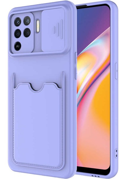 Oppo Reno 5 Lite Kılıf ​sürgülü Kamera Korumalı Kartlık Bölmeli Silikon Kapak