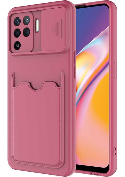 Oppo Reno 5 Lite Kılıf ​sürgülü Kamera Korumalı Kartlık Bölmeli Silikon Kapak