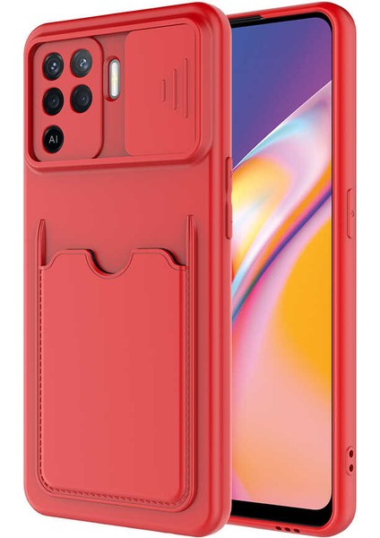 Oppo Reno 5 Lite Kılıf ​sürgülü Kamera Korumalı Kartlık Bölmeli Silikon Kapak