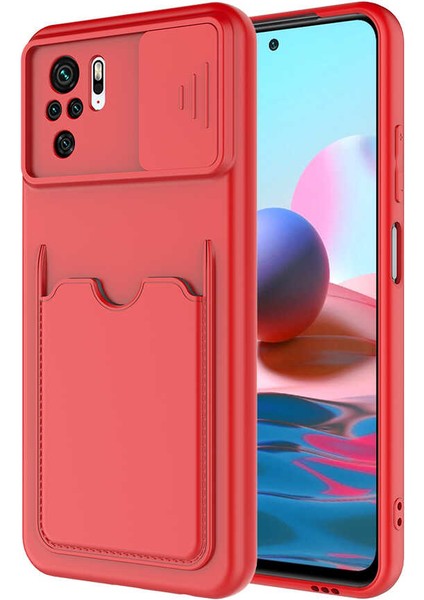 Xiaomi Redmi Note 10 Kılıf ​sürgülü Kamera Korumalı Kartlık Bölmeli Silikon Kapak