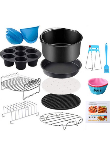 13 Parça 8 Inç (20cm) Yui / Xiaomi / Philips / Kumtel Uyumlu Air Fryer Aksesuarları Set - Siyah (Yurt Dışından)