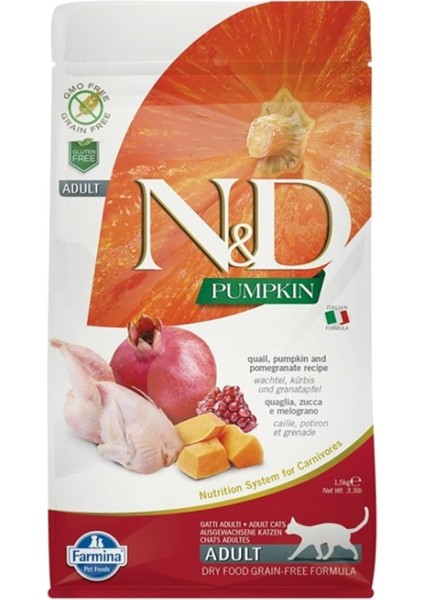 Nd Neutered Tahılsız Bıldırcınlı Narlı ve Balkabaklı Kısır Kedi Maması 1.5 kg