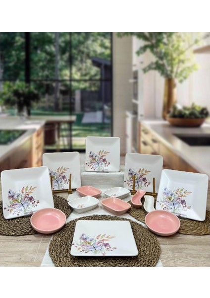 6 Kişilik Kare Kahvaltı Takımı Bahar Serisi 14 Parça fırsatları