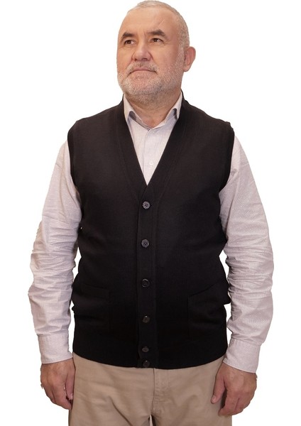 Erkek Lacivert Baba Yeleği Önden Zarif Düğmeli ve Klasik Çift Cepli Rahat Kesim Ince Yün Triko modelleri