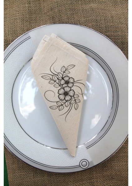 6 Adet Sarmaşık Desenli Doğal Keten Servis Sunum Peçetesi modelleri