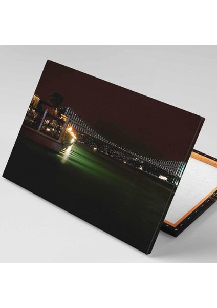 Gece İstanbul Boğazı Işıklı Köprü Manzarası Kanvas Tablo