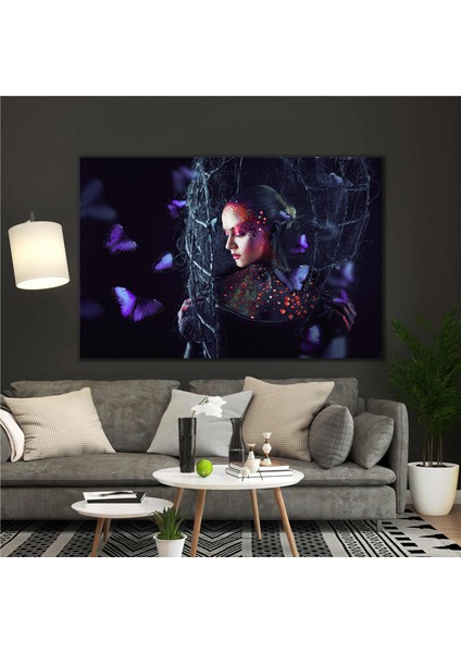 İnci Makyajlı Kelebek Kadın Model Dekorasyon Modern Woman Kanvas Tablo