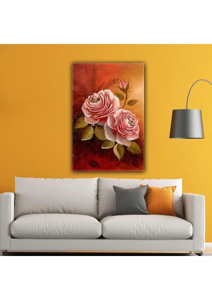 Yağlı Boya Efektli Gül Çiçek Doğa Manzara Su Damlası Kanvas Tablo