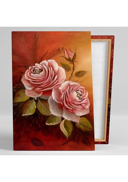 Yağlı Boya Efektli Gül Çiçek Doğa Manzara Su Damlası Kanvas Tablo fiyatları