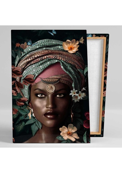 Renkli Çiçek Eşarplı Siyahi Afrikalı Kadın African Woman Kanvas Tablo fiyatları