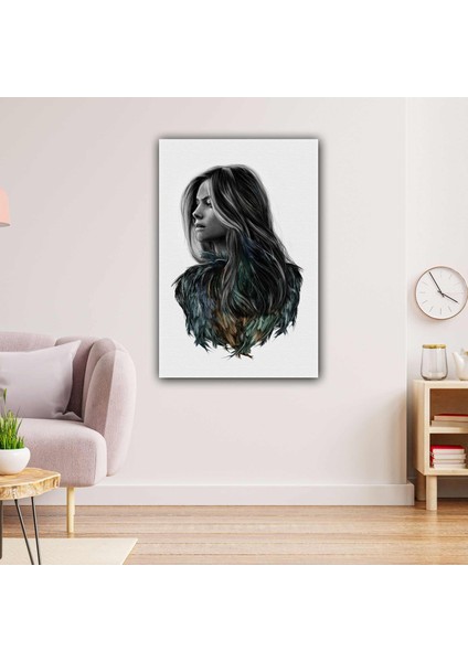 Kuş Kanadı Saçlı Kadın Model Woman Dekor Kuaför Kanvas Tablo