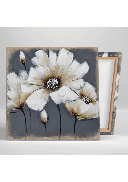 Yağlı Boya Efektli Pırlanta Çiçek Modern Dekorasyon Kanvas Tablo fiyatları