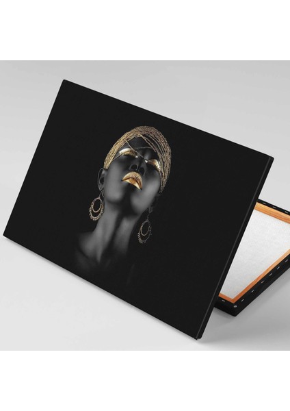 Afrikalı Siyahi Zenci Altın Küpeli Kadın Gold Takı African Woman Kanvas Tablo fiyatları