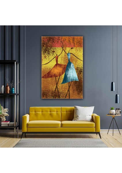 Yağlı Boya Efektli Dans Eden Afrikalı Kadınlar Etnik Kıyafet Modern Kanvas Tablo