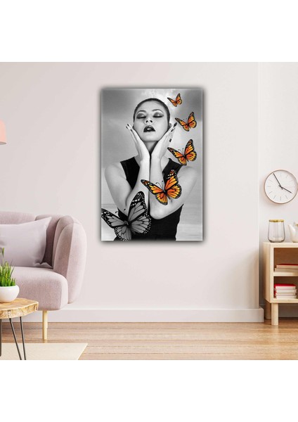Kelebek Desenli Kadın Model Woman Makyaj Kanvas Tablo