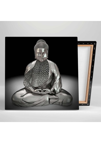 3D Görünmlü Metal Buda Heykel Budizm Dua Keşiş Meditasyon Kanvas Tablo