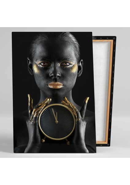 Altın Saatli Siyahi Afrikalı Kadın Model Gold Women Kanvas Tablo fiyatları