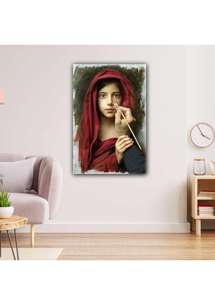 Kırmızı Eşaplı Ağlayan Kız Çoçuğu Ressam Yağlı Boya Efekt Kanvas Tablo