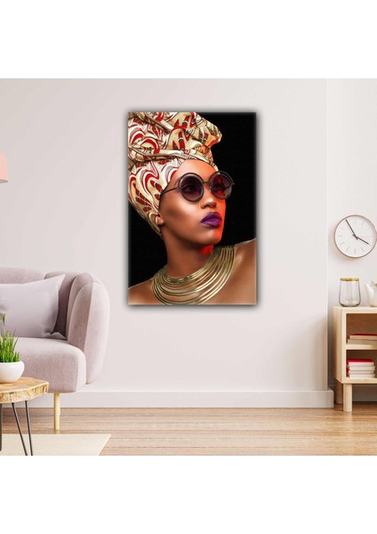 Altın Takılı Afrikalı Kadın Gözlük Makyaj Eşarp Woman Kanvas Tablo