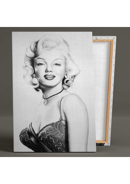 Marilyn Monroe Gülücük Kadın Kara Kalem Efekt Kanvas Tablo