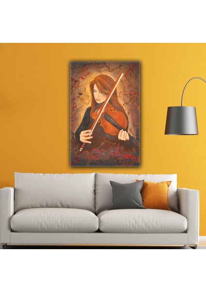 Keman Çalan Kız Müzik Yağlı Boya Efektli Kanvas Tablo