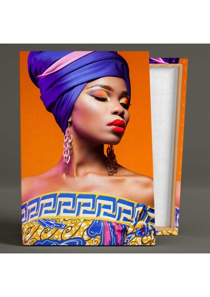 Kırmızı Rujlu Mor Eşarplı Kadın Etnik Kıyafet Model Woman Afrikalı Kanvas Tablo fiyatları