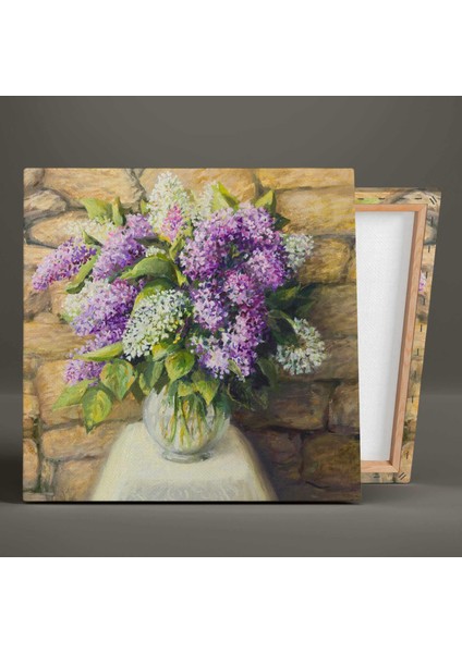 Yağlı Boya Efektli Cam Vazo Mor Çiçek Erguvan Kanvas Tablo fiyatları