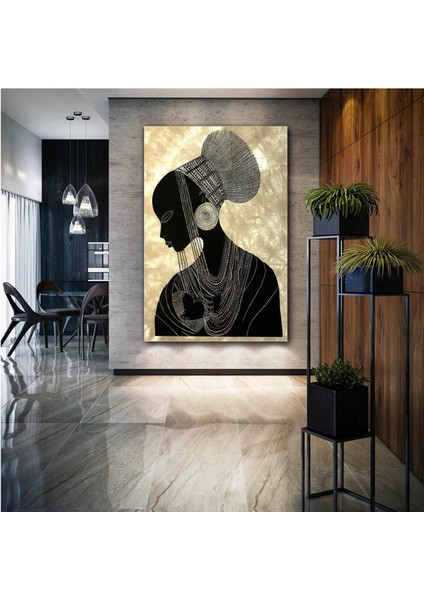 Afrikalı Kadın Gold Takı Etnik Kıyafet Afro African Woman Kanvas Tablo