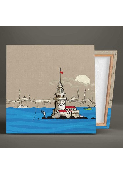 Sanatsal Çizim Kız Kulesi İstanbul Balık Tutan Adam Kanvas Tablo fiyatları