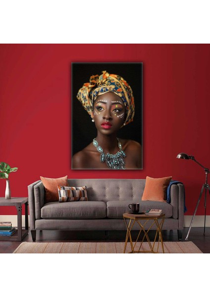 Renkli Eşarplı Gerdanlıklı Siyahi Afrikalı Kadın African Woman Kanvas Tablo
